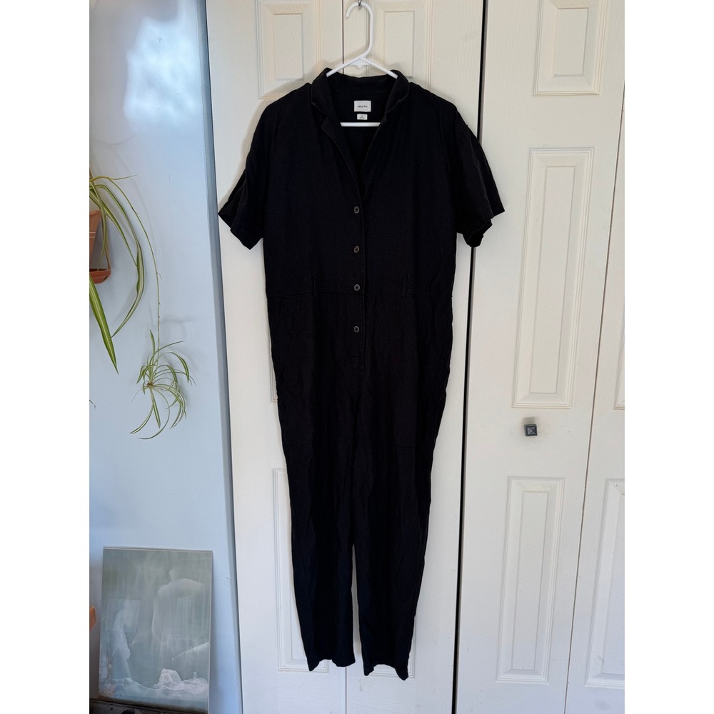 Wilfred Free Aritzia Black Linen Blend Button Front Short Sleeve Jumpsuit M - Picture 10 of 14
